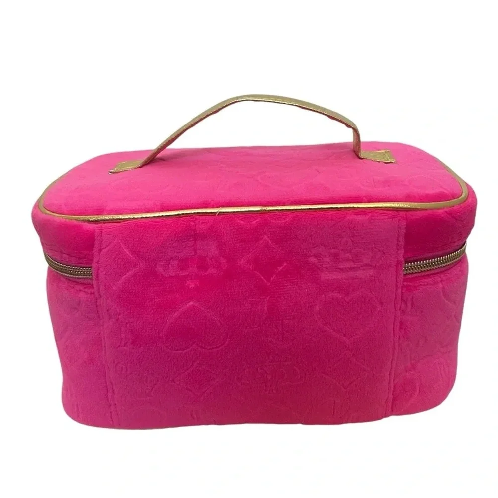 Juicy Couture Hot Pink Velour Train Case Makeup Bag Gold Logo New With Tags